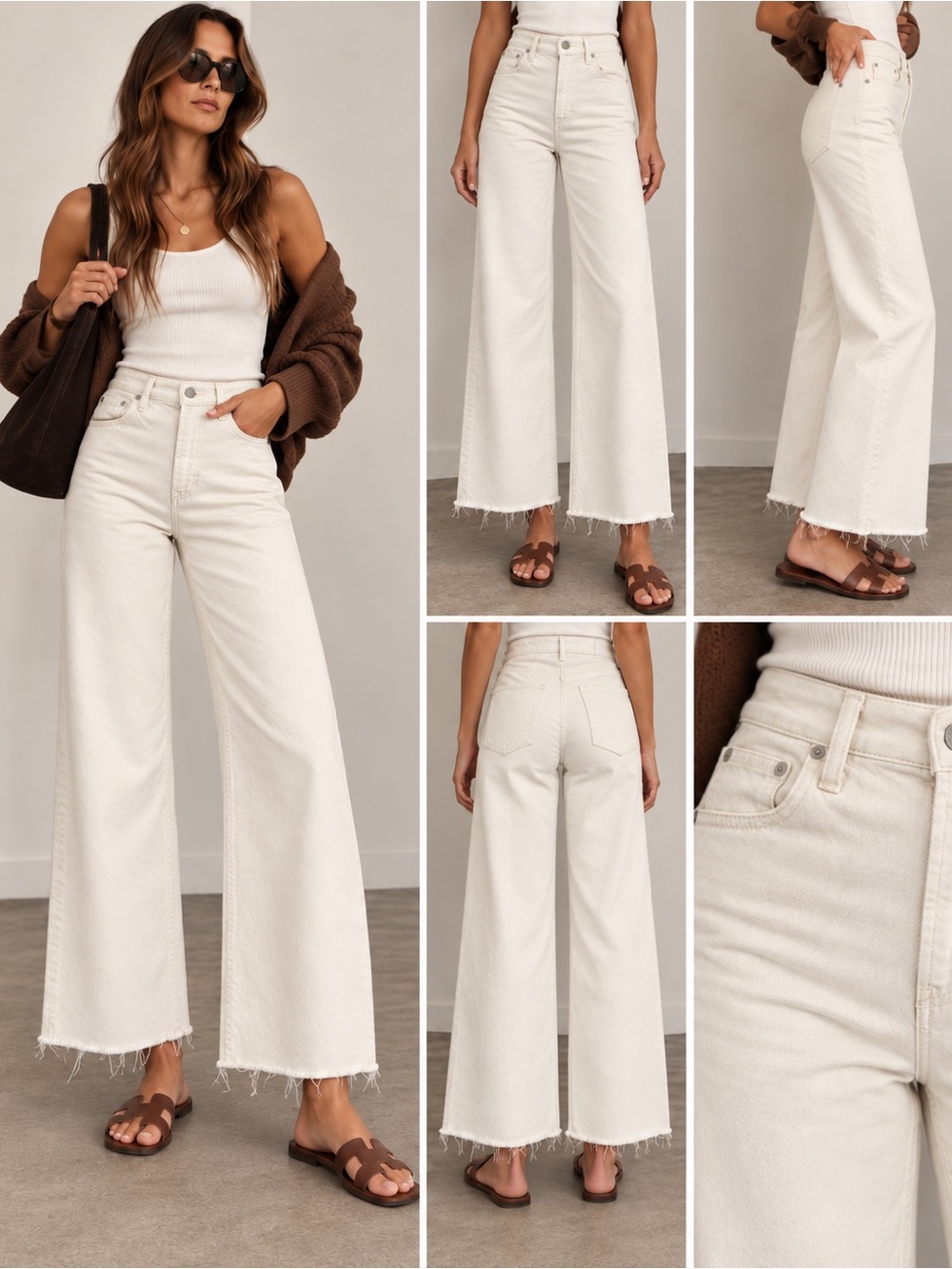Citizens of Humanity Ivory High Rise Wide Leg Raw Hem Jeans Size 24